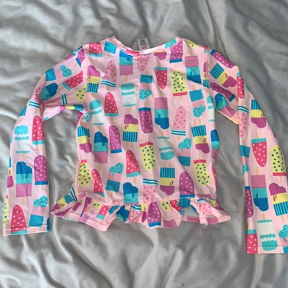 Ruffle butts Long Sleeve Ruffle Hem Rash Guard Shirt ice cream social pink 10 - Picture 1 of 5